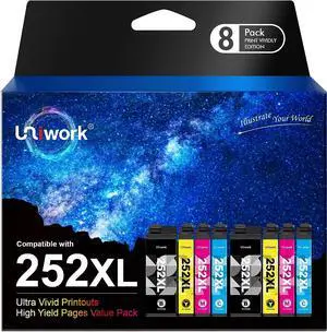 Uniwork Remanufactured Ink Cartridge Replacement  252XL Ink Cartridges Combo Pack 252 XL T252XL Compatible with Workforce WF-3640 WF-3620 WF-7110 WF-7710 WF-7720 WF-7620 Printer (8 Pack)