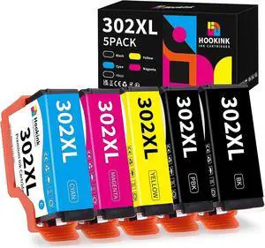 302XL 302 Ink Cartridges Remanufactured Replacement  302XL Ink Cartridges Combo Pack  Expression Premium XP-6100 XP-6000 Printer (Black, Photo Black, Cyan, Magenta, Yellow, 5 Pack)