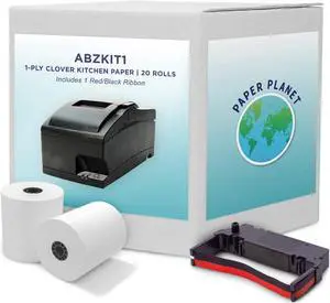 Kitchen Printer Paper for Clover Kitchen Receipt Printer (Star SP700 Ink Printer) by Paper Planet | Credit Card Receipt Paper for Star SP700 Printer | 1-Ply Bond Paper | 20 Rolls with 1 Ribbon