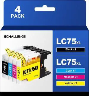 LC75XL High Yield Compatible Ink Cartridge Replacement  LC75 LC71 LC79 XL Ink cartridges to Use with MFC-J6510DW MFC-J6710DW MFC J6910DW J280W (1 Black, 1 Cyan, 1 Magenta, 1 Yellow) 4 Pack