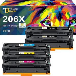 206X Toner Cartridges 5 Pack High Yield M283fdw | 206A (with Chip) Compatible  206X 206A Color MFP M283fdw M283cdw M283 Pro M255dw M255 Printer W2110X W2110A (2*Black Cyan Yellow Magenta)