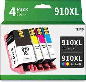 TEINO 910XL Ink Cartridges Combo Pack Remanufactured Ink Cartridge Replacement  Ink 910 XL  OfficeJet Pro 8020 8025 8035 8022 8028 8015 8033 Printer (Black Cyan Magenta Yellow) HP910XL