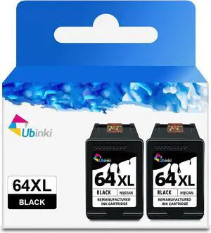 Ubinki 64XL Black Ink Cartridge  Ink 64 XL HP64 HP64XL Cartridges  Envy 7855 7155 7858 7800 7955e 7255e 7900e 6200 62226252 6255 7830 7864 7120 6222 Tango x Terra Printers (2-Pack)