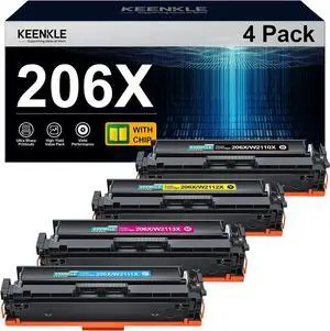 KEENKLE 206X 206A Toner Cartridges 4 Pack High Yield (with CHIP) Compatible Replacement  with Color Laserjet Pro MFP M283fdw M283cdw M255dw M283 Printer (BCMY)