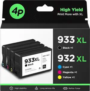 932xl 933xl Compatible Ink Cartridge (4 Pack) Replacement for 932XL 933XL 932 933 High Yield, Use with Officejet 6700 6600 7612 6100 7610 7110 Printer (1 Black 1 Cyan 1 Magenta 1 Yellow)