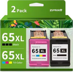 ZIPRINT 65XL Remanufactured Ink Cartridge Replacement  Ink 65 65XL Ink Cartridge Combo Pack  Envy 5052 5055 DeskJet 2652 2622 3755 3752 3720 3722 AMP 100 120 Printer (1 Black, 1 Tri-Color)