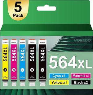 VOREDO 564XL  564 Ink Cartridges Combo Pack for 564 XL HP564 HP564XL for DeskJet 3500 OfficeJet 4600 PhotoSmart 5520 6510 6520 7520 7525 Printers (2 Black 1 Cyan Magenta Yellow, 5 Pack)