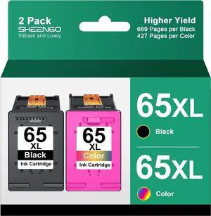 65XL Ink Cartridges Combo Pack Replacement  65 Ink 65XL High Yield Work with DeskJet 3772 3755 3722 3752 3700 2600, Envy 5055 5000 5070 5052 5014 Printer(1 Black, 1 Tri-Color) Remanufactured