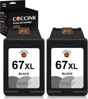 COCCINK 67XL Ink Cartridge Replacement  Ink 67 XL Black for DeskJet 2700 2723 2752 2755e 4133 4152 4155e Envy 6000 6055 6458 6475 Printer Ink (2 Black)