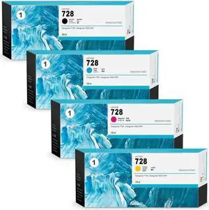 728 Ink Cartridges 4-Pack (300-ml Black / 130-ml Cyan/Magenta/Yellow) - Utye Compatible Ink Cartridges Replacement  728 Ink Work with T830 MFP & T730 Large Format Plotter Printer