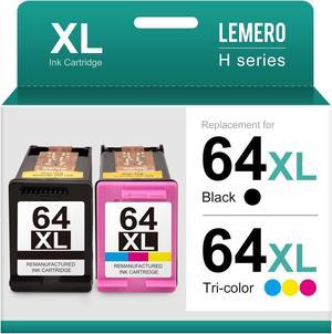 LEMERO Remanufactured 64 Ink Cartridge Replacement  64XL 64 XL Combo Pack for Envy Photo 7855 7155 7858 7800 6255 6230 7820 Printer (Black and Color, 2 Pack) 64XL Tango Ink Cartridges