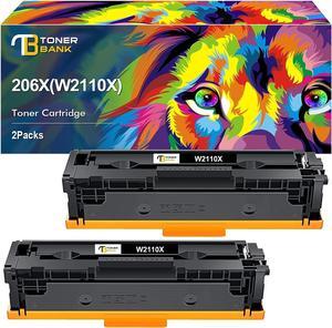 Toner Bank Compatible Toner Cartridge Replacement  206X W2110X 206A W2110a  Laserjet Pro MFP M283FDW M255DW M283CDW M283 M255 Black Printer Ink (2-Pack, High Yield)
