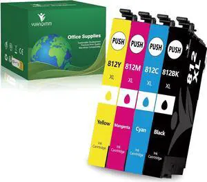 YUANQIMM Remanufactured 812XL Ink cartridges High Yield Replacement  812 Ink Cartridges 812 XL T812 Work with Epson Workforce Pro WF-7840 WF-7310 WF-7820 EC-C7000 Printer (4 Pack,BCMY)
