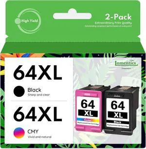 64XL Ink Cartridge Combo Pack (2 Pack,1Black/1Tricolor) -LOMENTI Remanufactured Ink Cartridges Replacement  64XL 64 Ink Cartridge  Envy Photo 7858 7855 7155 6234 Envy Inspire 7255e 7200