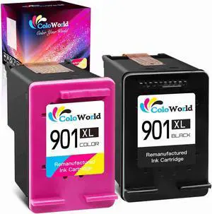 ColoWorld Remanufactured 901 Ink Cartridge Replacement  901 XL Combo Pack Work with OfficeJet J4550 J4680 4500 J4580 J4540 J4500 J4680c G510a G510b G510g G510h G510n Printer (1 Black 1 Color)