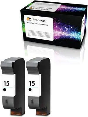 OCProducts Remanufactured Ink Cartridge Replacement 2 Pack  15 for Deskjet 3810 3820 810c 812c 816 840c 841c 842c 843c 845c 920c 940 Officejet 5110 v40 PSC 500 750 950 (2 Black)