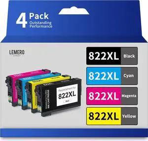 LemeroUtrust 822XL Remanufactured Ink Cartridge Replacement  822XL 822 XL T822XL use with Epson Workforce Pro WF-4830 WF-3820 WF-4820 WF-4833 WF-4834 (Black Cyan Magenta Yellow, 4-Pack)