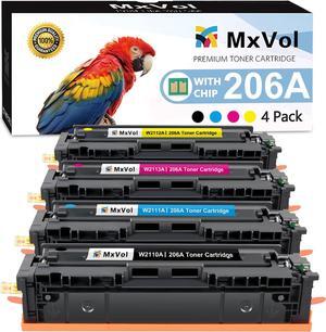 MxVol 206A Toner Cartridges 4 PackPantented Chip Compatible Replacement  206A 206X W2110A W2110X for Laserjet Pro MFP M283fdw M283cdw M255dw M282nw M283 M255 M282 Series Printer Ink (4 Pack)