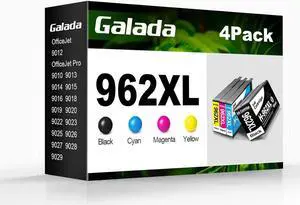 GALADA Remanufactured Ink Cartridges Replacement  962XL 962 XL for OfficeJet Pro 9015 9010 9025 9020 9018 9012 9028 Printer (1 Black 1 Cyan 1 Magenta 1 Yellow, 4 Pack)