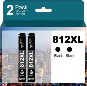812XL Ink Cartridges Remanufactured Replacement  812 812 XL Ink Cartridges for WF-7840 WF-7820 WF-7310 EC-C7000 Printer (2 Black)