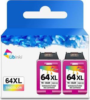 Ubinki 64XL Color Ink Cartridge Replacement  Ink 64 XL HP64 HP64XL Cartridges for Envy 7855 7155 7858 7800 7955e 7255e 7900e 6200 6255 7830 7864 7120 6222 Tango x Printers (2-Pack)