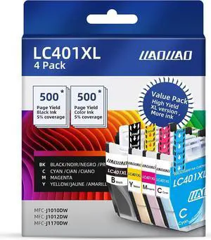LC401XL Ink Cartridges Replacement  LC401 XL  MFC-J1010DW MFC-J1012DW MFC-J1170DW Printer Black Cyan Magenta Yellow (4 Pack)