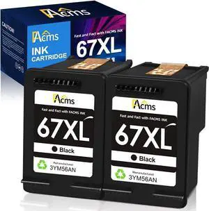 FACMS Remanufactured Ink Cartridge Replacement  67 67XL for Envy 6052 6058 6075 DeskJet 2732 2755 DeskJet Plus 4152 4155 4158 Printer (2 Black)