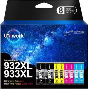 Uniwork Compatible 932XL 933XL Ink Cartridge Replacement  932XL 933XL 932 933 Compatible with Officejet 6600 6700 6100 7612 7610 7110 Printers (2 Black 2 Cyan 2 Magenta 2 Yellow)