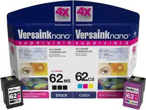 VersaInk-Nano HP 62 MS MICR Black Ink Cartridge for Check Printing & VersaInk-Nano 62 CS Tri-Color Ink Cartridge Pack VersaInk-Nano HP 62 MS MICR Black Ink Cartridge for Check Printing & VersaInk-Nano 62 CS Tri-Color Ink Cartridge Pack