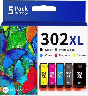 MYTONER 302 Ink Cartridge Remanufactured Ink Cartridges Replacement  302 XL 302XL T302XL Printer Ink for XP-6100 XP-6000 XP6100 Multipack (Black, Photo Black, Cyan, Magenta, Yellow, 5 Pack)