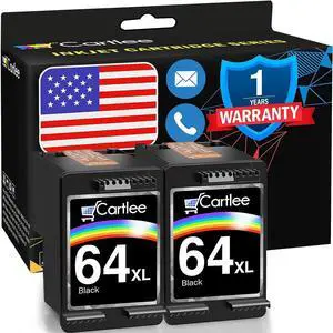 Cartlee Remanufactured Ink Cartridge Replacement  64 XL 64XL for Envy Photo 6252 6255 6258 7120 7155 7158 7164 7800 7855 7864 7858 Printers Inkjet Pack Combo (2 Black)