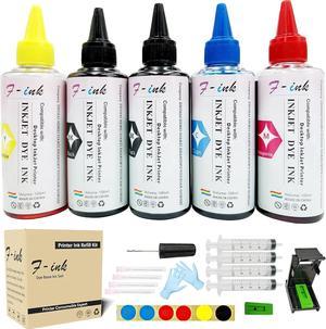 Fink 5 Bottles Ink and Ink Refill Kits Compatible with Hp Inkjet Ink Cartridges 67XL 662XL 664XL 60XL 61XL 62XL 63XL 64XL 65XL 92XL 94XL 901XLInk Tools for Reuse The Cartridge