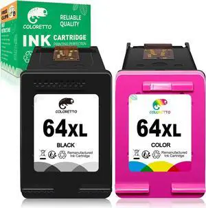 COLORETTO Remanufactured Printer Ink Cartridge Replacement  64XL 64 XL to use with Envy Photo 7855 7155 6255 7120 7858 6252 6222 6220 6230 Tango X(1 Black,1 Color) Combo Pack