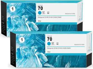 70 Cyan Ink Cartridge 130-ml (2-Pack) - Utye Compatible 70 Ink Cartridge (C9452A) Replacement  70 Ink Work with DesignJet Z2100 Z3200 Z3100 Z5200 Z5400 Printer
