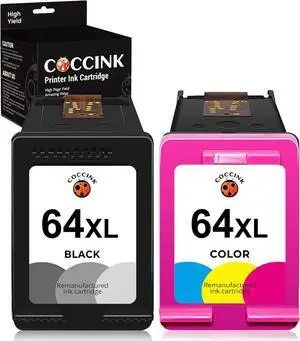 COCCINK 64XL Ink Cartridge Replacement  64 XL for Tango Envy Photo 7858 7855 7155 6255 6230 7120 7864 7134 7164 6252 7830 6258 Printer Ink Combo Pack (1 Black, 1 Tri-Color)