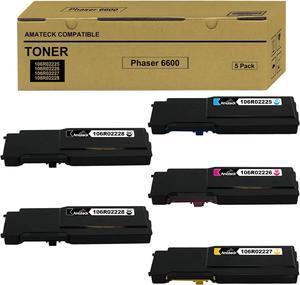 Amateck Compatible Toner Cartridge Replacement for Xerox 106R02225 106R02226 106R02227 106R02228 5 Pack Black, Cyan, Magenta, Yellow Standard Phaser 6600 5 Pack Phaser 6600 5 Pack