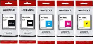 PFI-102 5-Color Ink Tank (5PK, Matte Black/Black/Cyan/Magenta/Yellow) - Compatible Loment- PFI-102MBK PFI-102BK PFI-102C PFI-102M PFI-102Y Replacement  IPF500 IPF600 IPF605 IPF700 Printer