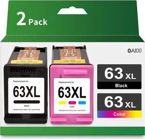 OA100 63XL Remanufactured Ink Cartridge Replacement  Ink 63 63 XL  Envy 4520 4512 Officejet 3830 4650 5258 5255 5200 4655 4652 5222 5252 Deskjet 3630 1112 3631 (Black Tri-Color 2 Pack)