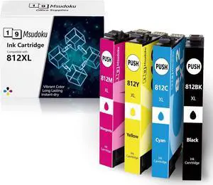 Msudoku Remanufactured 812XL Ink Cartridges Combo Pack Replacement  812 812XL Ink Cartridges T812 T812XL Ink Use  Workforce Pro WF-7820 WF-7840 wf-7310 EC-C7000 Printer(4 Pack)