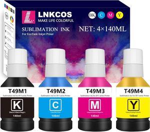 LNKCOS T49M 4×140ML T49 T49M Sublimation Ink  SureColor F170 F570 Printer (T49M1 Black, T49M2 Cyan, T49M3 Magenta, T49M4 Yellow, 4 Pack)