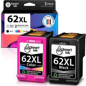 Smart Ink Remanufactured Ink Cartridge Replacement  62XL 62 XL (Black & Tricolor 2 Combo Pack) to use with Envy 7640 5660 7645 5540 5643 5661 5664 5663 5640 5642 OfficeJet 5740 5746 5745 8040