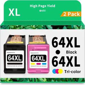 64XL Ink Cartridge  Printers Remanufactured Ink Cartridge Replacement  64XL Ink Cartridge Combo Pack for Envy Photo 7858 7855 7155 7158 7164 5542 6255 7800 6232 (2 Pack) HP64 Ink HP64XL