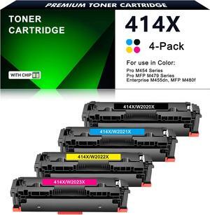 (with CHIP) 414X High Yield Compatible Toner Cartridge Replacement  414X W2020X use  Color Laser Enterprise M455dn,M480f; Pro M454 Series,Pro MFP M479 Series Printer (4 Pack,1B+1C+1M+1Y)