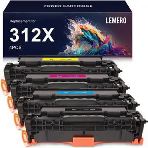 LEMERO Remanufactured Toner Cartridge Replacement  312A 312X CF380X CF380A CF381A CF382A CF383A to use with Color Laserjet Pro MFP M476nw M476dn M476dw (Black Cyan Magenta Yellow, 4-Pack)