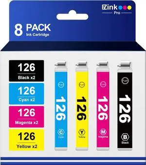 E-Z Ink Pro Remanufactured Ink Cartridges Replacement  126 T126 to use with Workforce 435 520 545 635 645 WF-3520 WF-3530 WF-3540 WF-7010 WF-7510 (2 Black,2 Cyan,2 Magenta,2 Yellow, 8 Pack)