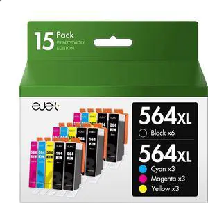 564XL Ink Cartridges Combo Pack Replacements 564 XL Ink 564 Compatible  PhotoSmart 7520 6520 5520 DeskJet 3520 3521 OfficeJet 4620 4622 Printer (15 Pack,6 Black,3 Cyan,3 Magenta,3 Yellow)