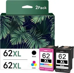 62xl Ink Cartridge Combo Pack (2 Pack,1Black/1Tricolor) -LOMENTI Compatible Ink Cartridges Replacement  62XL Ink Cartridge for Envy 7640 5540 5642 5660 OfficeJet 250 5740 8040 Printer