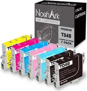 NoahArk 7 Packs T048 T48 Remanufactured Ink Cartridge Replacement  48 for Stylus Photo R200 R220 R300 R300M R320 R340 RX500 RX600 RX620 Printer (2BK/1C/1M/1Y/1LC/1LM,7-Pack)