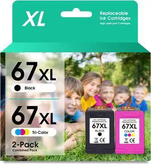 67XL Ink Cartridge Black Color Combo Pack Replacement  for Envy 6000 6055 6055e 6052 6058 6075 Envy Pro 6400 6455 6455e 6452 6458(2-Pack)