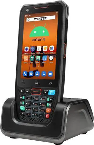 Android Barcode Scanner WINTEX Mobile Computer with 2D Scanner Charging Base 4" Handheld Rugged PDA Support Wireless Wi-Fi 3G 4G, 4500mAh Removable Battery